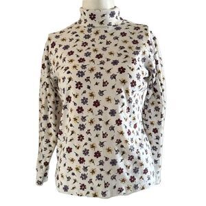 Bobbie Brooks women’s vintage 90s Medium pansies floral turtleneck shirt top pan